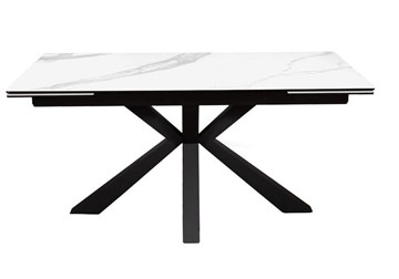 Керамический обеденный стол раздвижной DikLine SFE160 Керамика Белый мрамор/подстолье черное/опоры черные (2 уп.) в Норильске