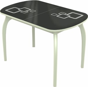 Обеденный раздвижной стол Ривьера мини дерево №1, Рисунок квадро (стекло черное/белый/белый) в Норильске