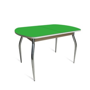 Кухонный обеденный стол ПГ-06 СТ2, дуб молочный/зеленое стекло/35 хром гнутые металл в Норильске
