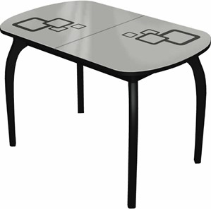 Кухонный раздвижной стол Ривьера мини дерево №1, Рисунок квадро (стекло белое/черный/черный) в Красноярске