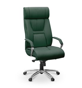 Офисное кресло Олимп X (подлокотники хром) натуральная кожа с компаньоном / зеленая NL30 в Красноярске