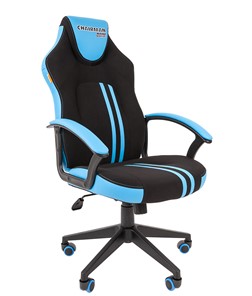 Кресло игровое CHAIRMAN GAME 26  Экокожа - Ткань стандарт. Черный/голубой в Норильске