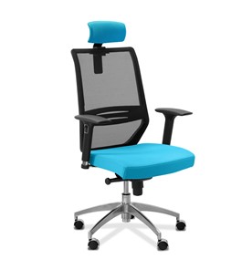 Кресло офисное Aero lux с подголовником, сетка/ткань TW / черная/голубая в Красноярске