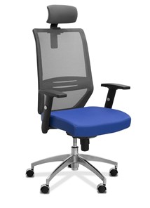 Офисное кресло для персонала Aero с подголовником, сетка/ткань TW / черная/ синяя в Красноярске