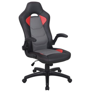 Офисное кресло BRABIX "Skill GM-005", откидные подлокотники, экокожа, черное/красное, 532496 в Норильске