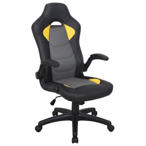 Офисное кресло BRABIX "Skill GM-005", откидные подлокотники, экокожа, черное/желтое, 532494 в Норильске