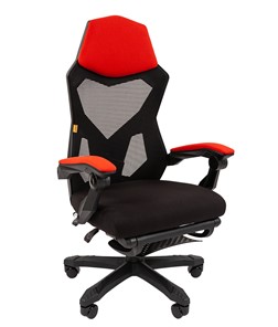 Кресло офисное CHAIRMAN 571 с подставкой для ног , сетчатый акрил / полиэстер черный/красный в Норильске