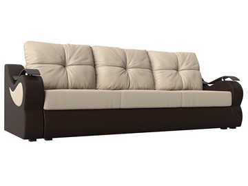 Прямой диван Меркурий еврокнижка, Бежевый/коричневый (экокожа) в Норильске