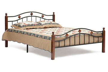 Кровать AT-126 дерево гевея/металл, 160*200 см (Queen bed), красный дуб/черный в Красноярске
