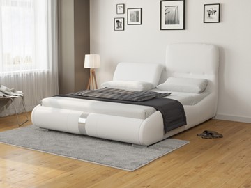 Спальная кровать Лукка 160х200, Экокожа (Белый) в Норильске