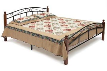 Кровать с основанием AT-8077 дерево гевея/металл, 160*200 см (middle bed), красный дуб/черный в Красноярске