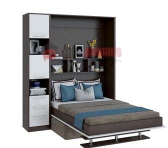 Кровать-шкаф с диваном Бела 1, с полкой ножкой с 1 пеналом, 1600х2000, венге/белый в Норильске