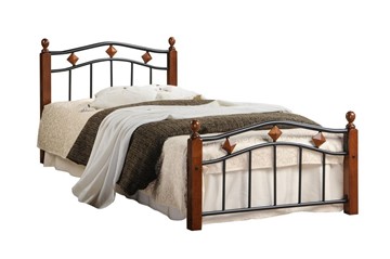Спальная кровать AT-126 дерево гевея/металл, 90*200 см (Single bed), красный дуб/черный в Красноярске