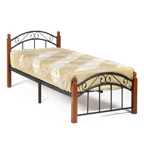 Спальная кровать AT-8077 дерево гевея/металл, 90*200 см (Single bed), красный дуб/черный в Красноярске