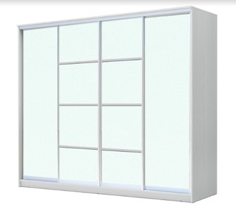 Шкаф 4-х дверный ХИТ 23-24/2-8888, с матовым стеклом, разделительные планки х2, Белый в Норильске