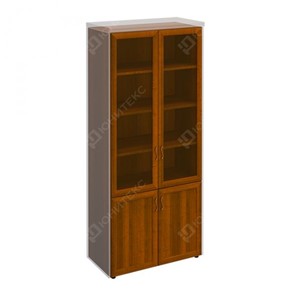 Шкаф для документов со стеклянными дверьми в рамке Мастер, темный орех (90х45х208) МТ 379 в Норильске