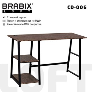 Стол на металлокаркасе Brabix BRABIX "LOFT CD-006", 1200х500х730 мм, 2 полки, цвет морёный дуб, 641224 в Красноярске