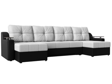 Большой П-образный диван Сенатор, Белый/Черный (Экокожа) боннель в Норильске