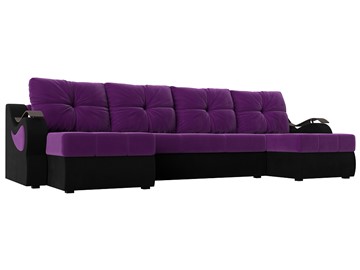П-образный диван Меркурий П, Фиолетовый/черный (вельвет) в Норильске