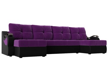 П-образный диван Меркурий П, Фиолетовый/черный (вельвет/экокожа) в Норильске