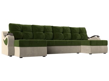 П-образный диван Меркурий П, Зеленый/бежевый (вельвет) в Норильске