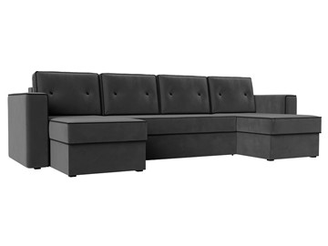 Большой П-образный диван Принстон, Серый\Черный (Велюр) боннель в Норильске