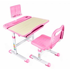 Детский стол-трансформер с подставкой и стулом, Holto SET-17A, Клен+Розовый в Норильске