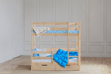 Детская 2-ярусная кровать без крыши с ящиками, без покраски в Норильске - предосмотр