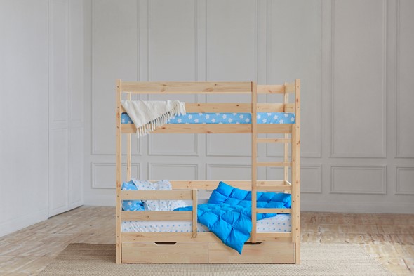 Детская 2-ярусная кровать без крыши с ящиками, без покраски в Норильске - изображение