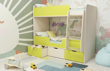 Двухэтажная детская кровать Малыш двойняшка 70х160, корпус Дуб молочный, фасад Лайм в Норильске
