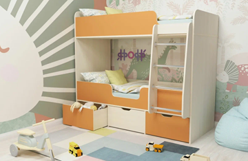 Детская 2-ярусная кровать Малыш двойняшка 70х160, корпус Дуб молочный, фасад Оранжевый в Красноярске