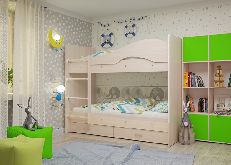 Двухэтажная кровать Мая на щитах, цвет Млечный дуб в Норильске - изображение 2
