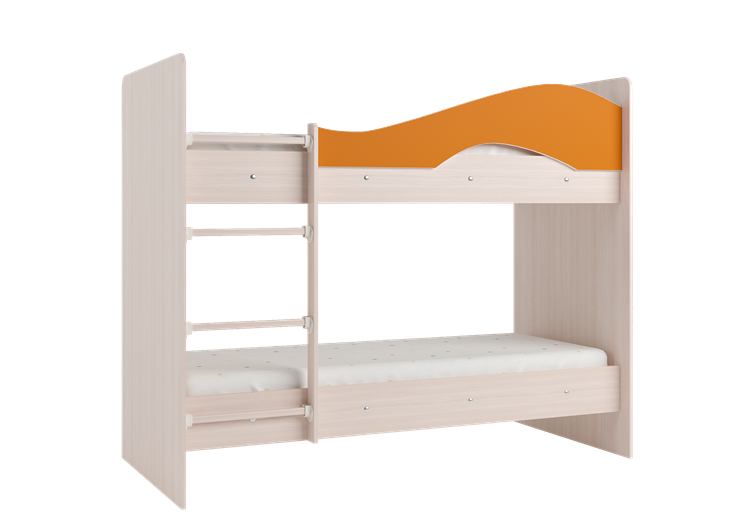 Детская 2-ярусная кровать Мая на щитах со шкафом и ящиками, корпус Млечный дуб, фасад Оранжевый в Красноярске - изображение 2