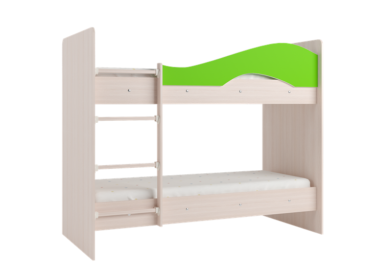 Детская 2-х ярусная кровать Мая на щитах со шкафом и ящиками, корпус Млечный дуб, фасад Салатовый в Красноярске - изображение 3