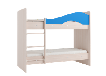Детская двухэтажная кровать Мая на щитах со шкафом и ящиками, корпус Млечный дуб, фасад Синий в Красноярске - предосмотр 1