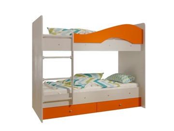 Двухэтажная кровать Мая с 2 ящиками на щитах, корпус Млечный дуб, фасад Оранжевый в Норильске - предосмотр 4