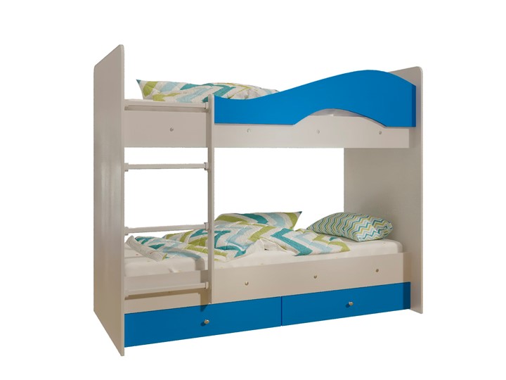 Детская двухъярусная кровать Мая с 2 ящиками на щитах, корпус Млечный дуб, фасад Синий в Норильске - изображение 4