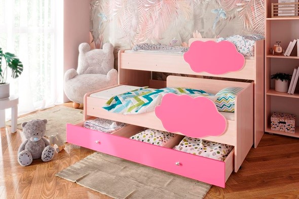 Детская двухъярусная кровать Соник 1.6 с ящиком, Розовый в Красноярске - изображение