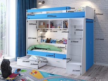 Двухэтажная детская кровать Юниор-6, каркас Дуб молочный, фасад Ирис в Норильске - предосмотр 2