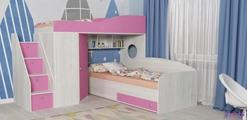 Детская кровать-шкаф Кадет-2 с универсальной лестницей, корпус Винтерберг, фасад Розовый в Красноярске