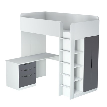 Кровать 2-х ярусная с письменным столом и шкафом POLINI Kids Simple Белый / Серый в Норильске - изображение