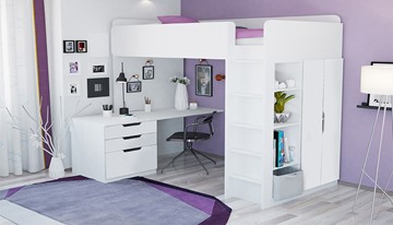 Кровать детская с письменным столом и шкафом POLINI Kids Simple Белый в Норильске - предосмотр 1