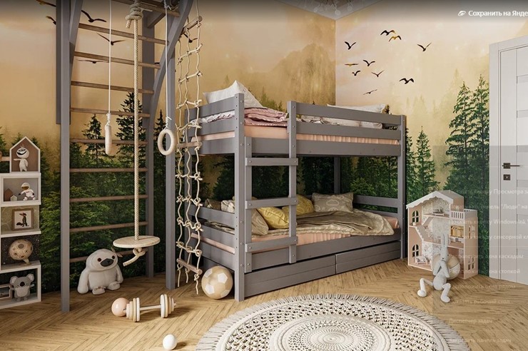 Кровать в детскую Джуниор двухъярусная с ящиками (Антрацит) в Норильске - изображение 1