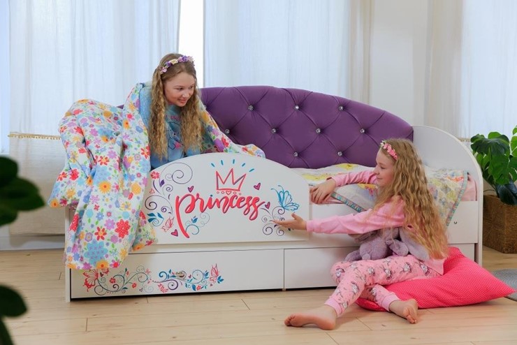 Детская кровать с ящиками Эльза с бортиком, Фиолетовый (латы) в Красноярске - изображение 4