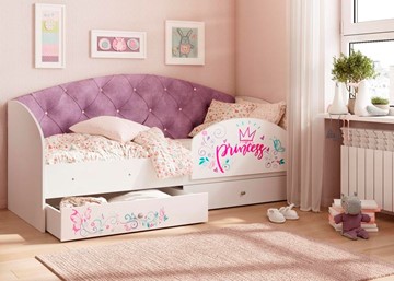Детская кровать с ящиками Эльза с бортиком, Фиолетовый (латы) в Красноярске - предосмотр