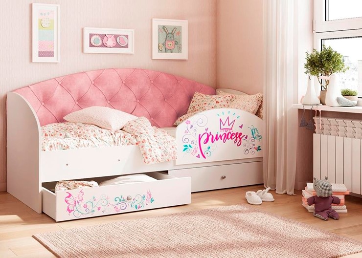 Кровать с ящиками Эльза с бортиком, Розовый (латы) в Красноярске - изображение 4