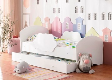 Кровать детская Тучка с ящиком, корпус Белый, фасад Белый в Норильске
