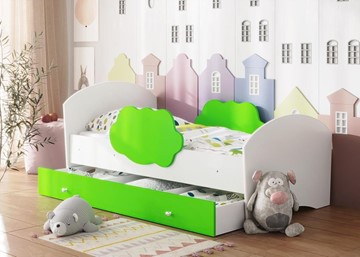 Детская кровать Тучка с ящиком, корпус Белый, фасад Лайм в Норильске