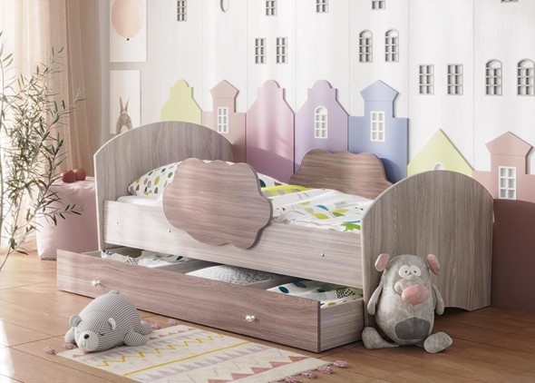 Кровать детская Тучка с ящиком, корпус Ясень Шимо светлый, фасад Ясень Шимо темный в Норильске - изображение