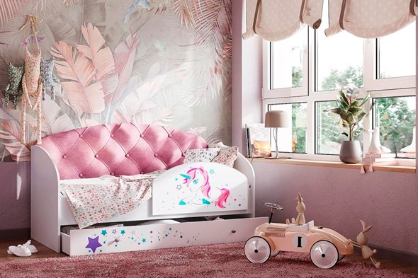 Детская кровать односпальная Звездочка с бортиком, Розовый в Красноярске - изображение